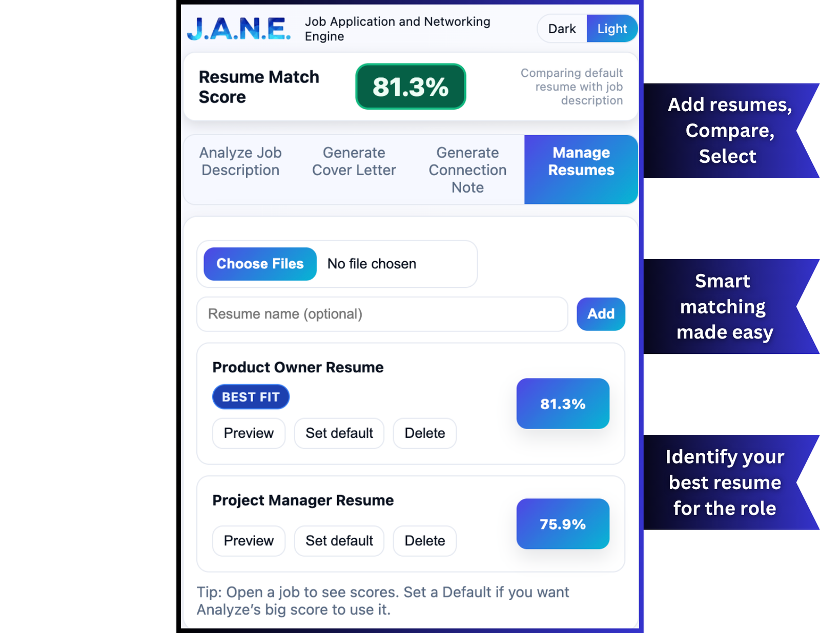 Compare fit with multiple resumes